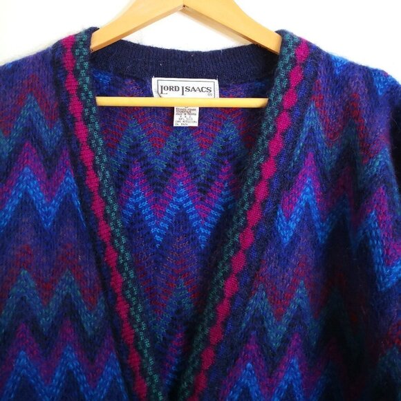 Vintage 90's Lord Isaacs Wool Mohair Blend V Neck Button Up Cardigan Sweater M - Picture 2 of 6